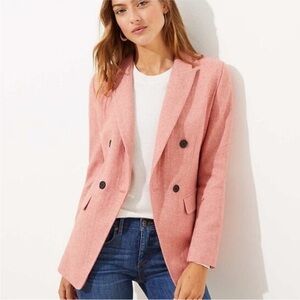LOFT Old Rose Mélange Double Breasted Blazer Wool Blend Size 4 Tailored Blazer